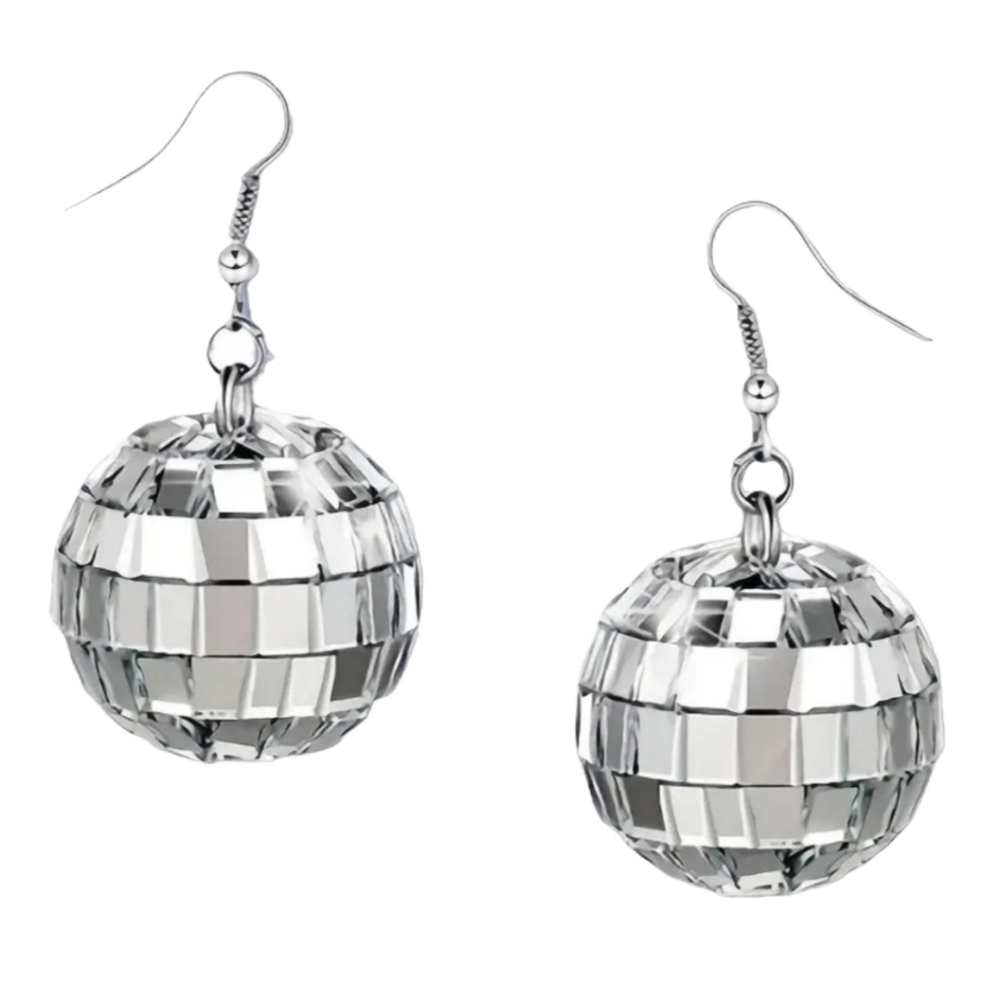 Silver Disco Ball Earrings - Picture 4 of 5